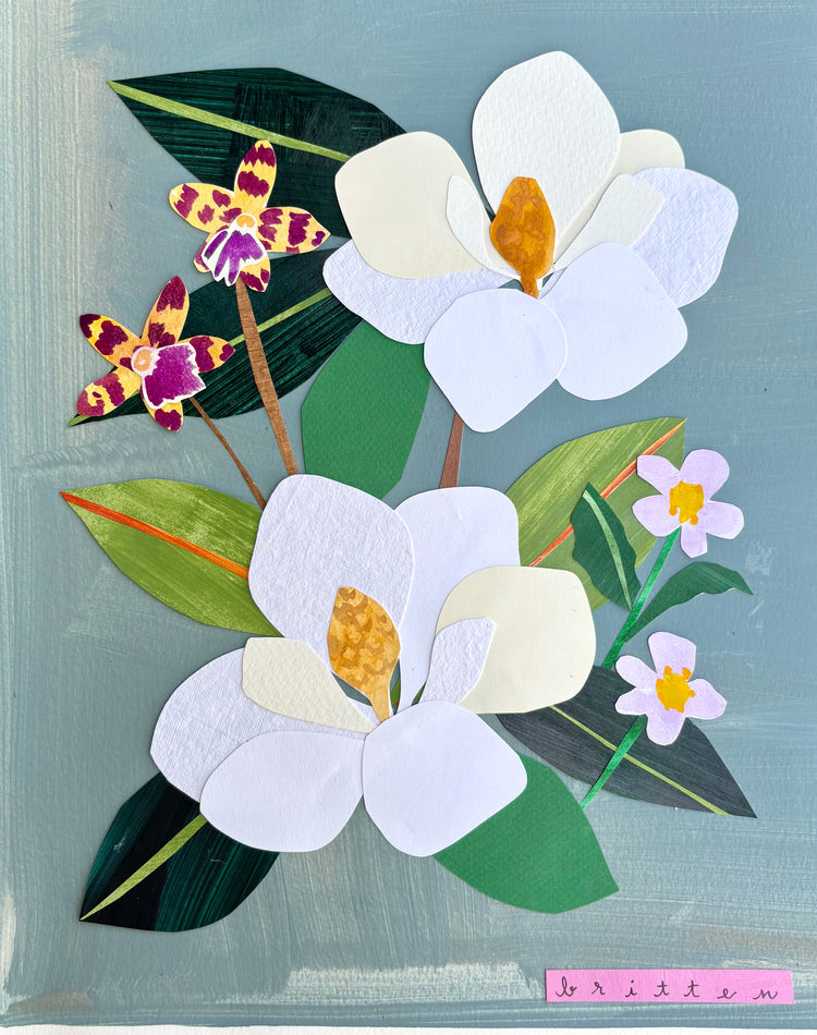Magnolias in Bloom with Orchids